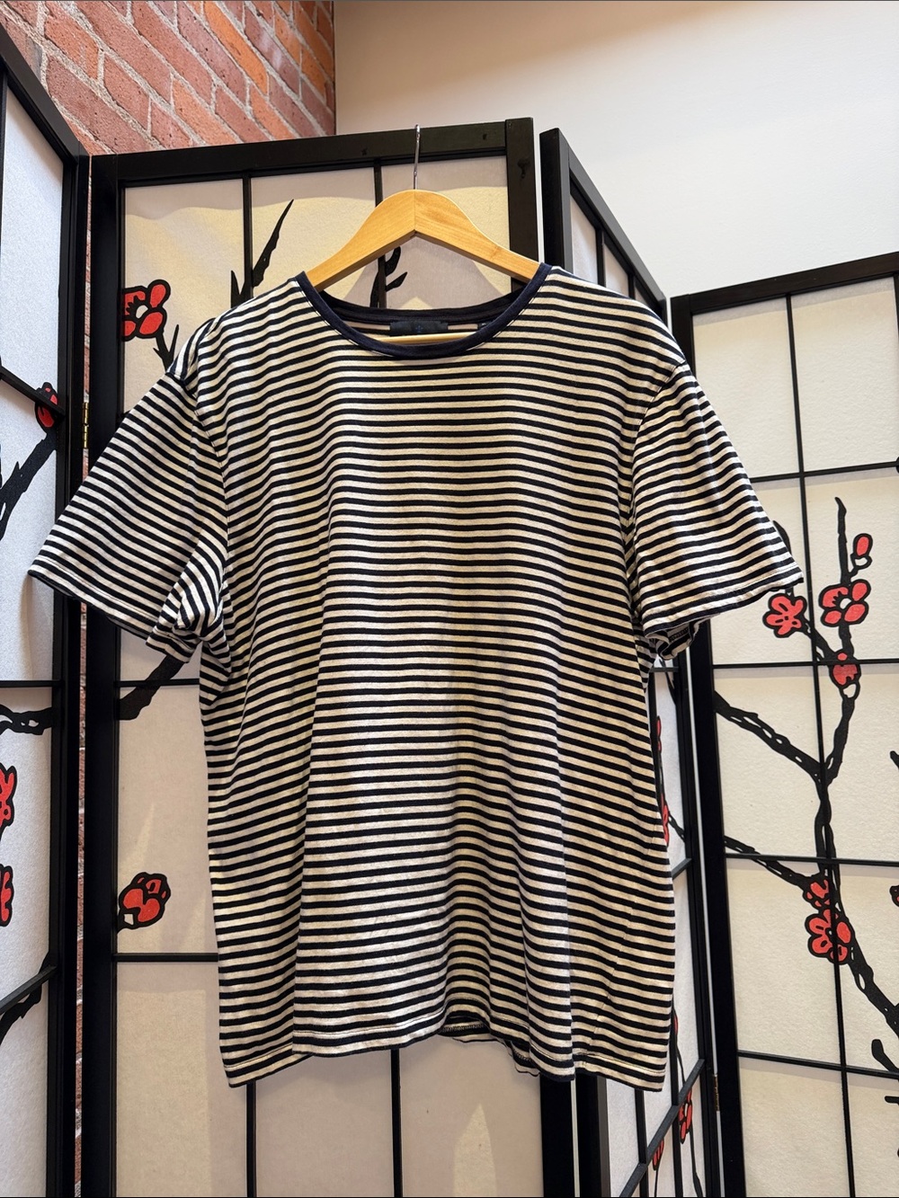 Men's Black & White Striped Short Sleeve Tee